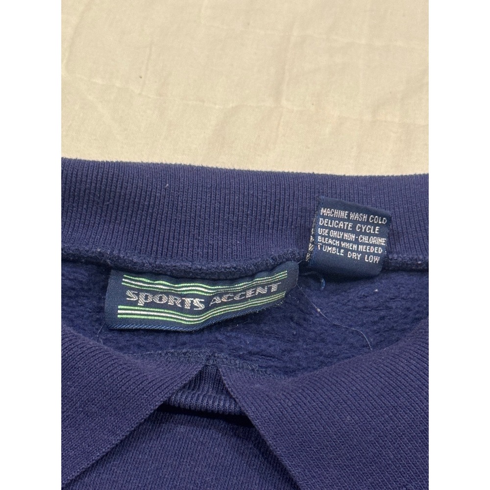 Sports Accent Navy Blue Floral Embroidered Polo Collar Sweatshirt Womens Large - Picture 3 of 5
